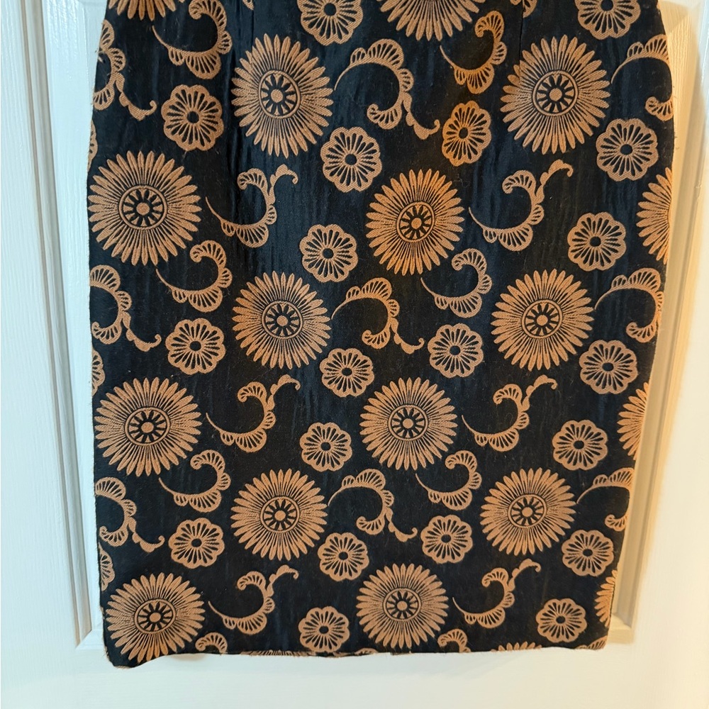 Trina Turk Black and Tan Floral Pencil Skirt